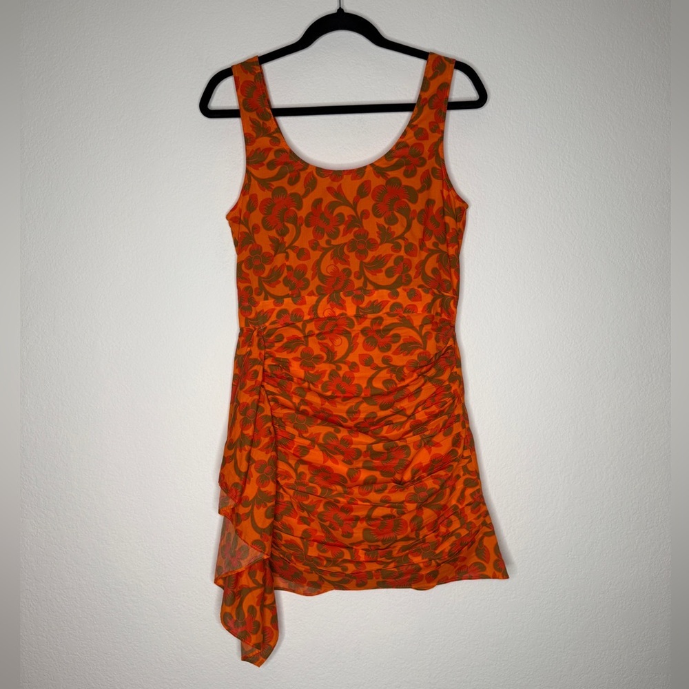 Rhode Tilda Floral Dress Bold Orange Red Cotton Sleeveless Ruffle Size S